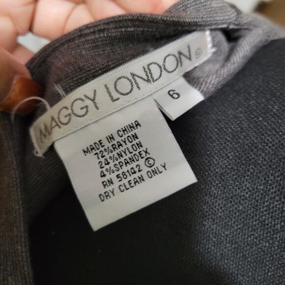 Maggy London Fitted Gray Asymmetrical Elbow Sleeve Front Seam Career Dress, Sz 6 - Picture 3 of 5